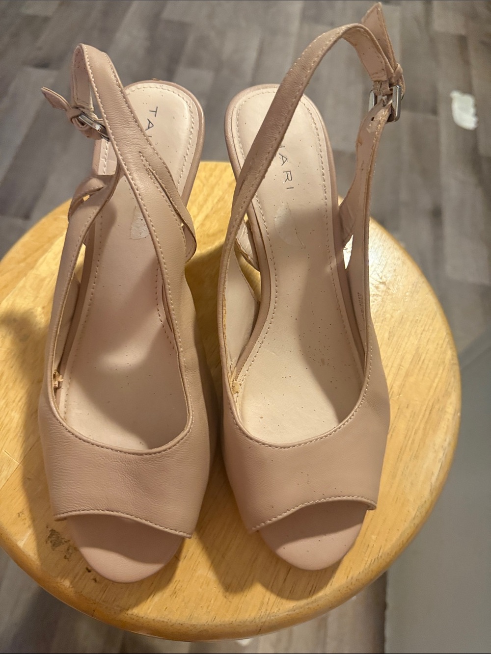 Tahari Nude Peep-Toe Slingback Heels